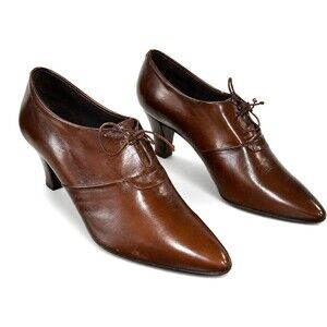 Vintage Nickels Victorian Lace Up Booties Brown Leather Pointed Toe Italy  9.5B